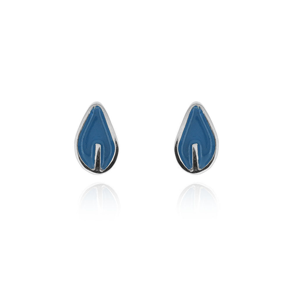Solid Teal Leaf Stud Earrings - Sterling Silver
