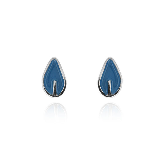 Solid Teal Leaf Stud Earrings - Sterling Silver