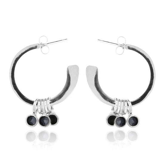 Festival Charcoal Dots Chunky Hoop Earrings - Sterling Silver Hoop Earrings