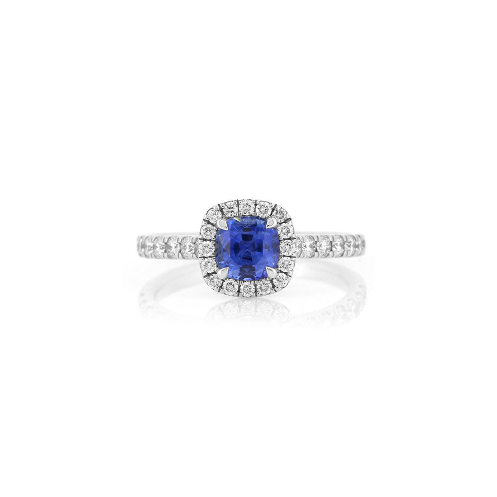 Grace Blue Sapphire and Diamond Halo Ring - Platinum Rings