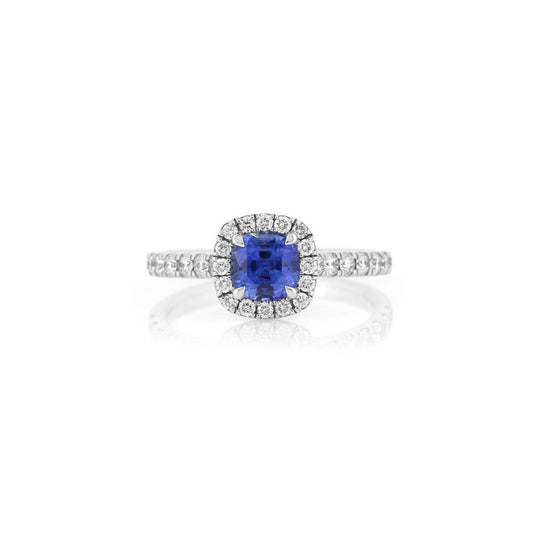 Grace Blue Sapphire and Diamond Halo Ring - Platinum Rings