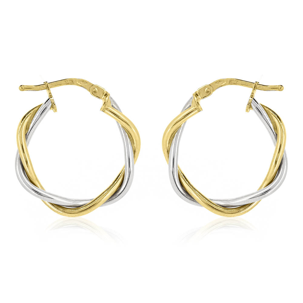 Twisted 20mm Hollow Creole Hoop Earrings - 9ct White and Yellow Gold