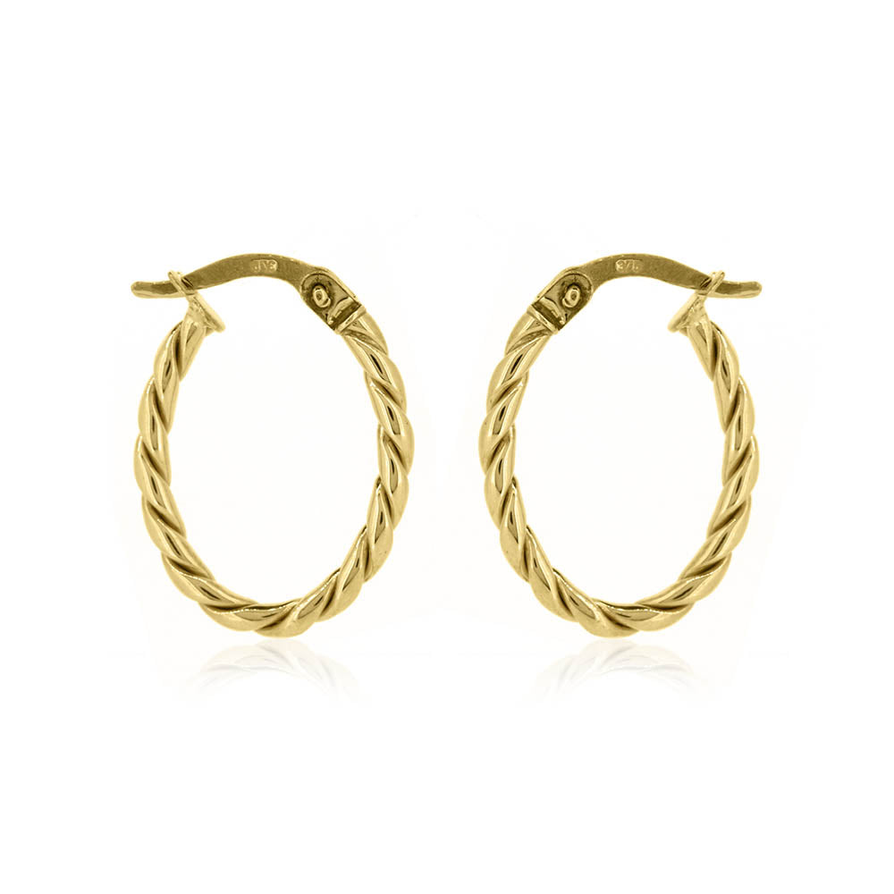 Oval Twisted Hollow Creole Hoop Earrings - 9ct Yellow Gold Hoop Earrings
