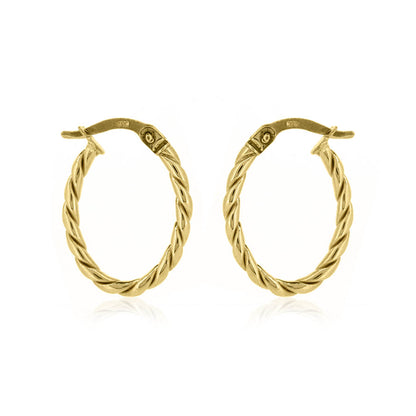 Oval Twisted Hollow Creole Hoop Earrings - 9ct Yellow Gold Hoop Earrings