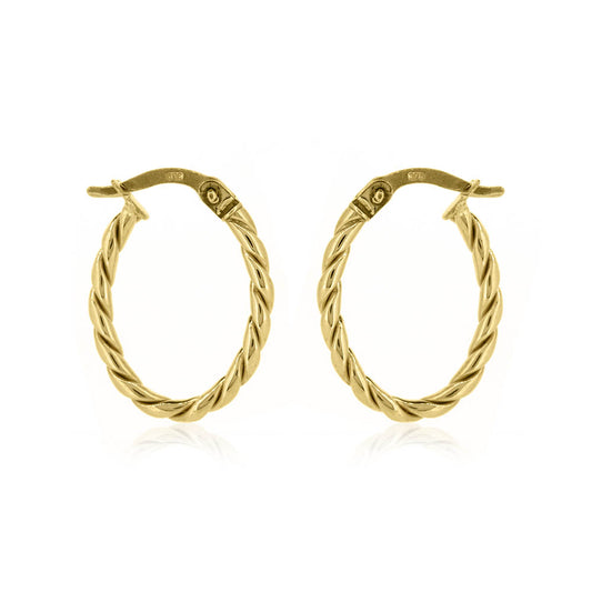 Oval Twisted Hollow Creole Hoop Earrings - 9ct Yellow Gold Hoop Earrings