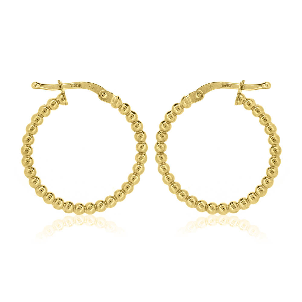 Beaded 20mm Hollow Creole Hoop Earrings - 9ct Yellow Gold Hoop Earrings
