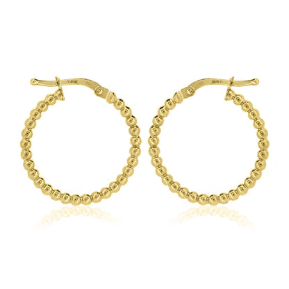 Beaded 20mm Hollow Creole Hoop Earrings - 9ct Yellow Gold Hoop Earrings