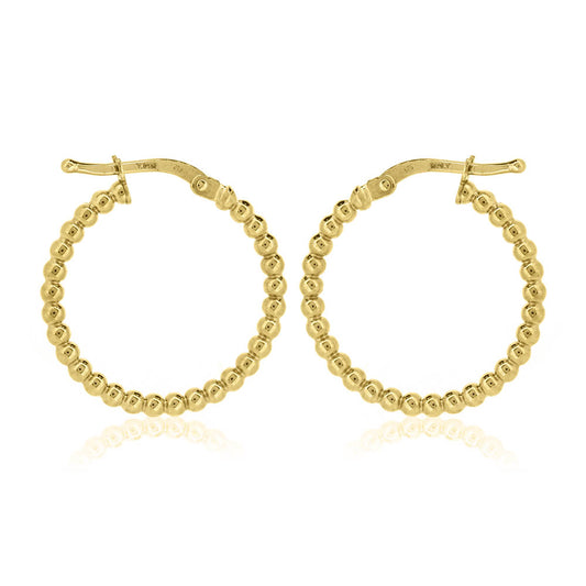 Beaded 20mm Hollow Creole Hoop Earrings - 9ct Yellow Gold Hoop Earrings