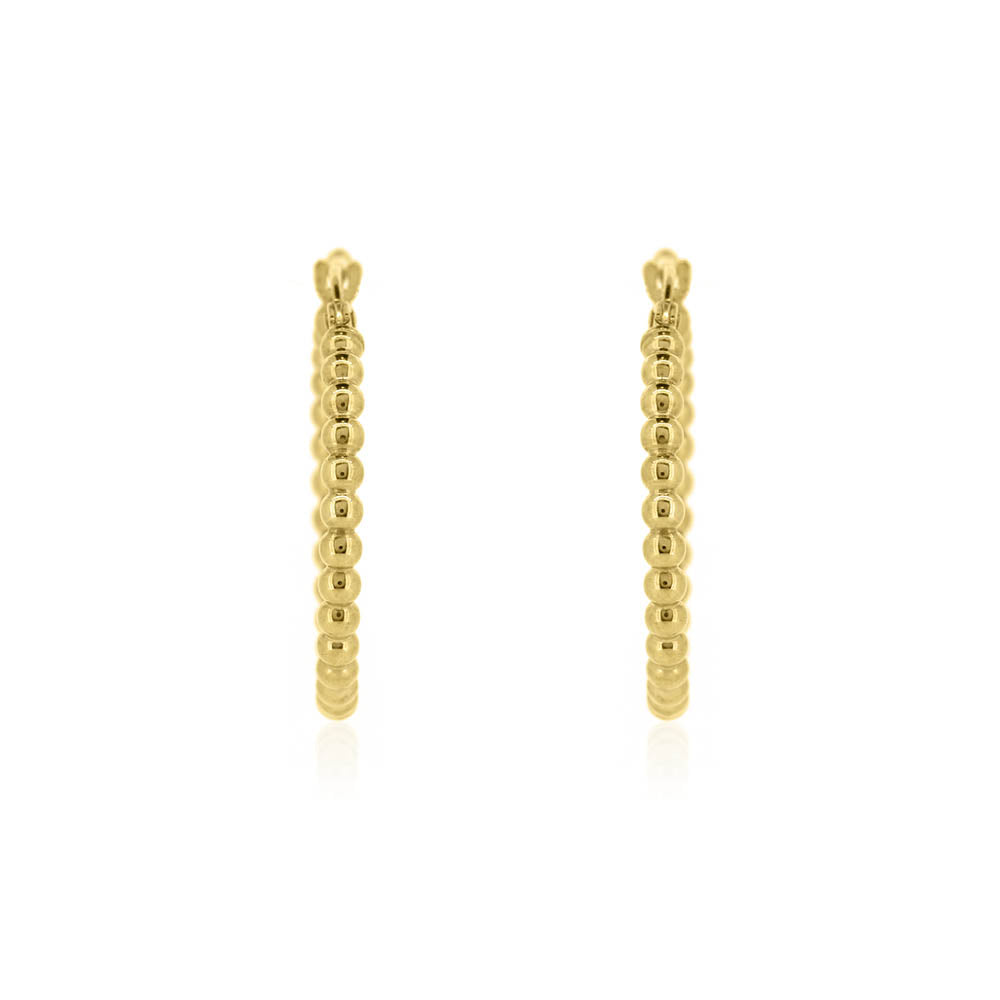 Beaded 20mm Hollow Creole Hoop Earrings - 9ct Yellow Gold Hoop Earrings