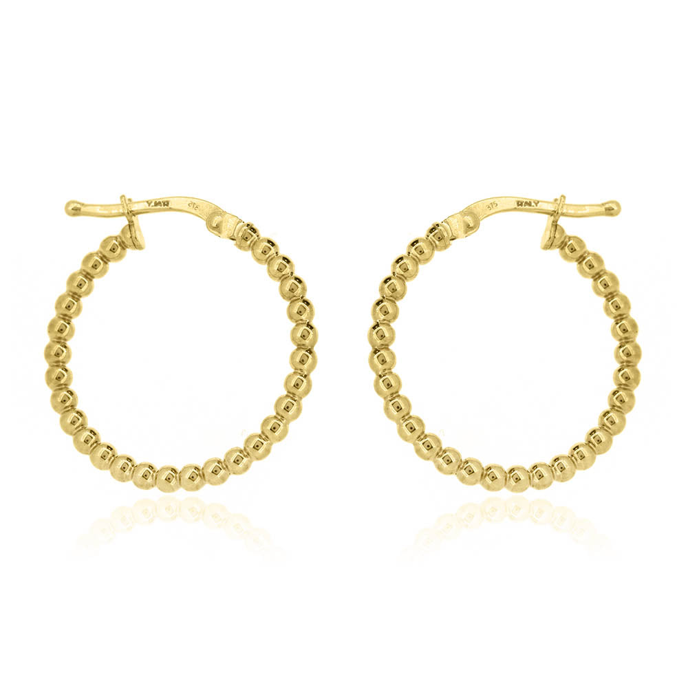 Beaded 20mm Hollow Creole Hoop Earrings - 9ct Yellow Gold Hoop Earrings