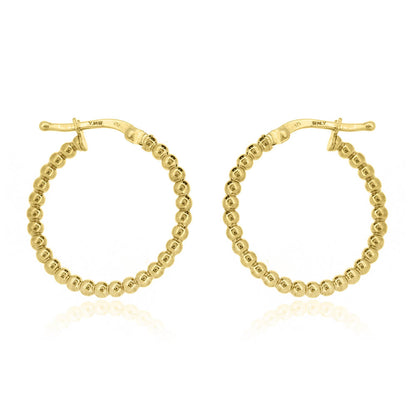 Beaded 20mm Hollow Creole Hoop Earrings - 9ct Yellow Gold Hoop Earrings