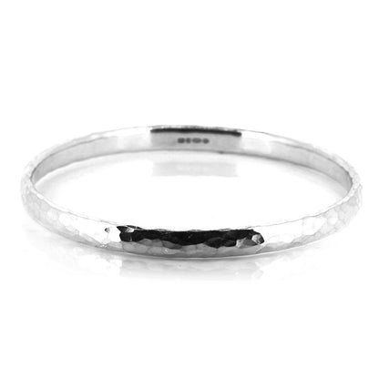 Esther 5mm Hammered Sterling Silver Bangle – Classic Finish | Golden Snowdrop