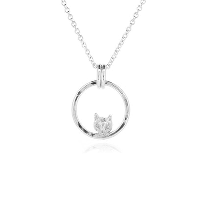 Sterling Silver Mr Fox necklace with detailed fox head pendant by Golden Snowdrop, handmade in Shaftesbury Dorset