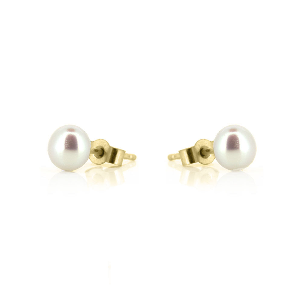 Alyssia White Freshwater Pearl 5mm Stud Earrings - 9ct Yellow Gold