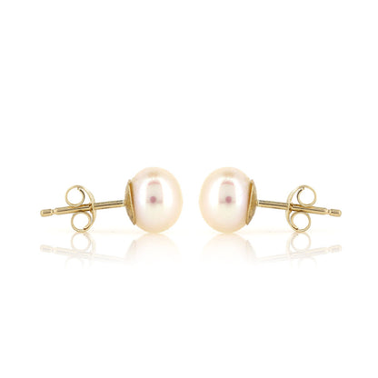 Alyssia White Freshwater Pearl 7mm Stud Earrings - 9ct Yellow Gold
