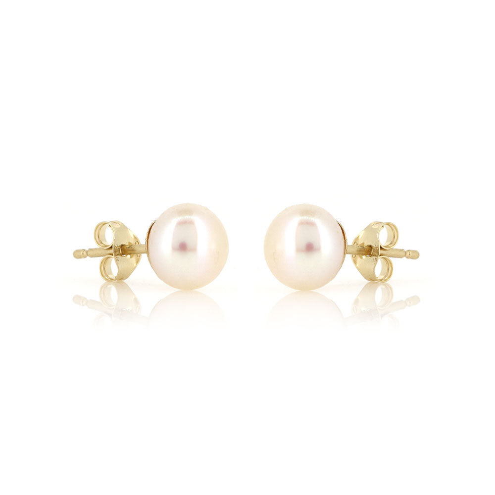 Alyssia White Freshwater Pearl 7mm Stud Earrings - 9ct Yellow Gold Stud Earrings