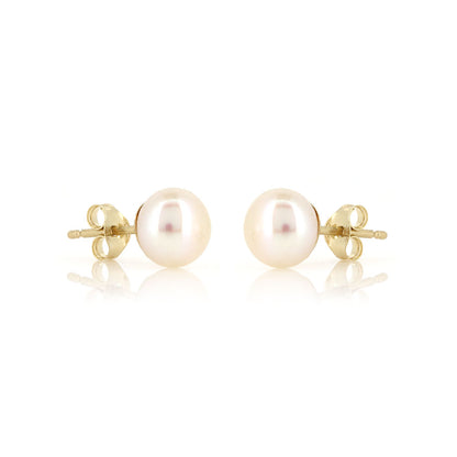 Alyssia White Freshwater Pearl 7mm Stud Earrings - 9ct Yellow Gold