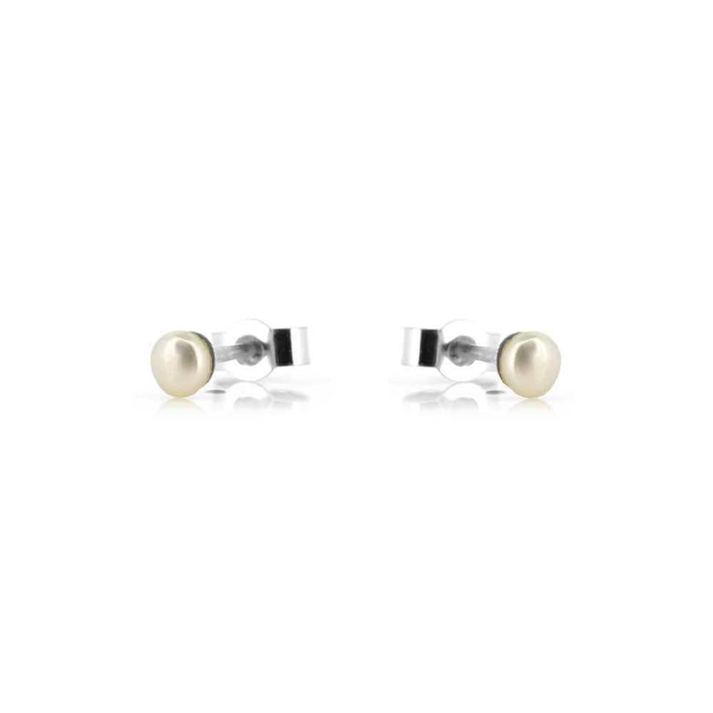 Alyssia White Freshwater Pearl 3mm Stud Earrings - Sterling Silver Stud Earrings