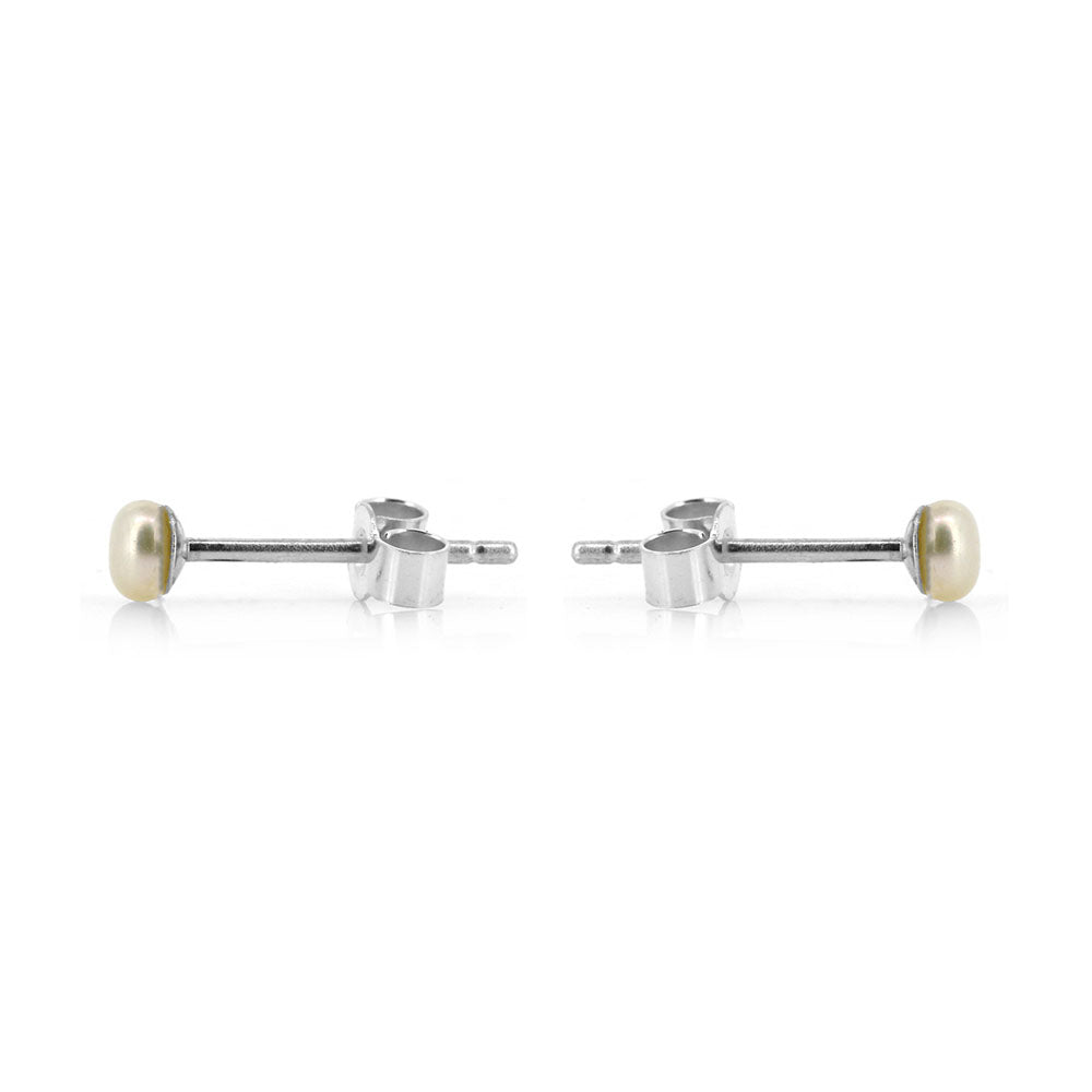 Alyssia White Freshwater Pearl 3mm Stud Earrings - Sterling Silver Stud Earrings