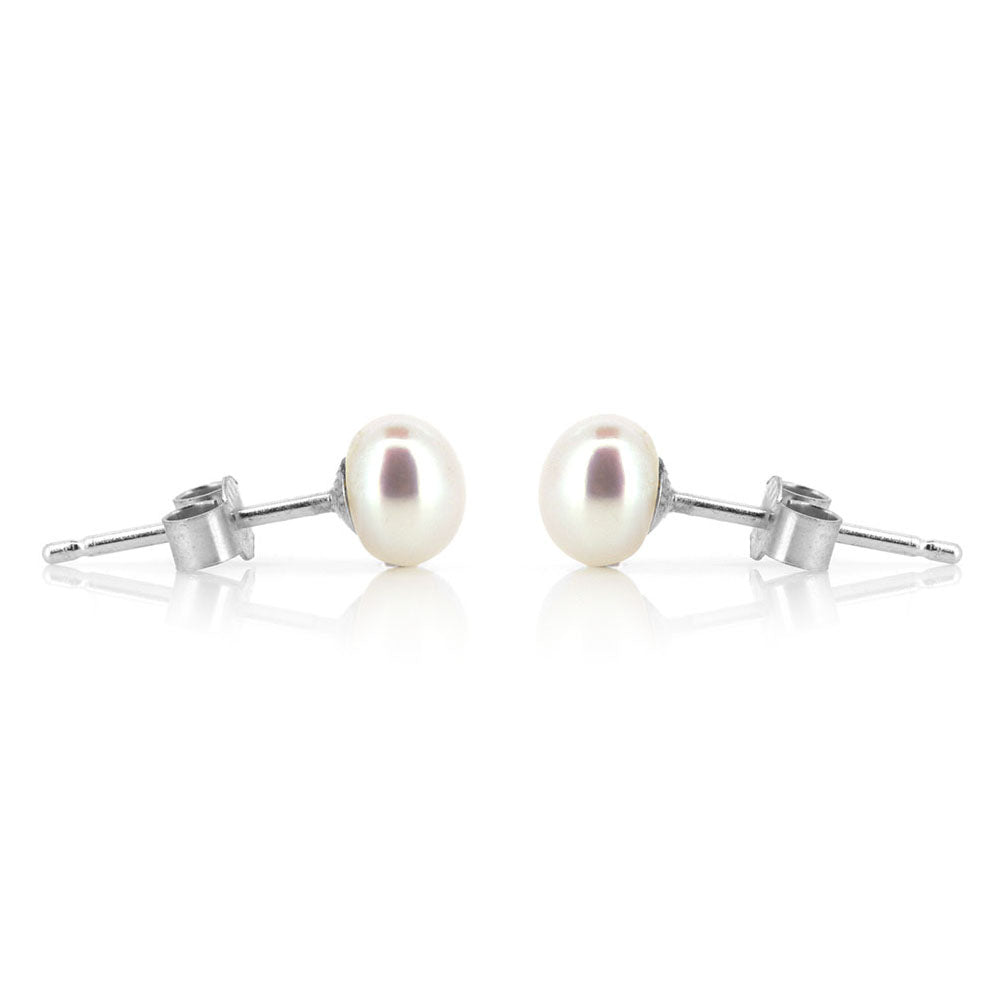 Alyssia White Freshwater Pearl 5mm Stud Earrings - Sterling Silver Stud Earrings