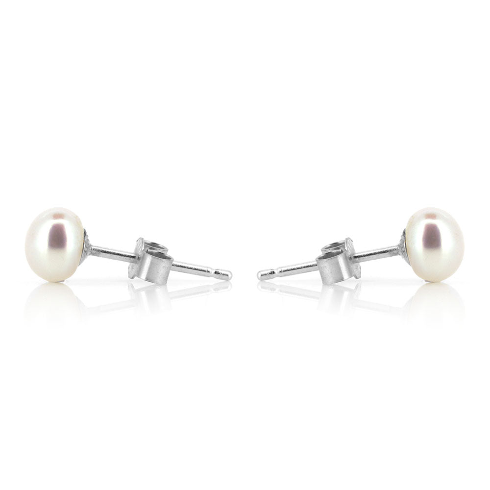 Alyssia White Freshwater Pearl 5mm Stud Earrings - Sterling Silver Stud Earrings