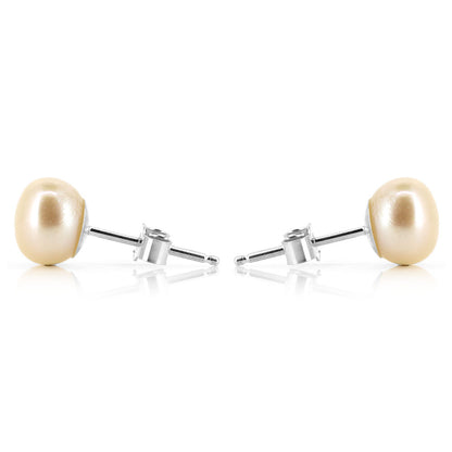 Alyssia White Freshwater Pearl 7mm Stud Earrings - Sterling Silver