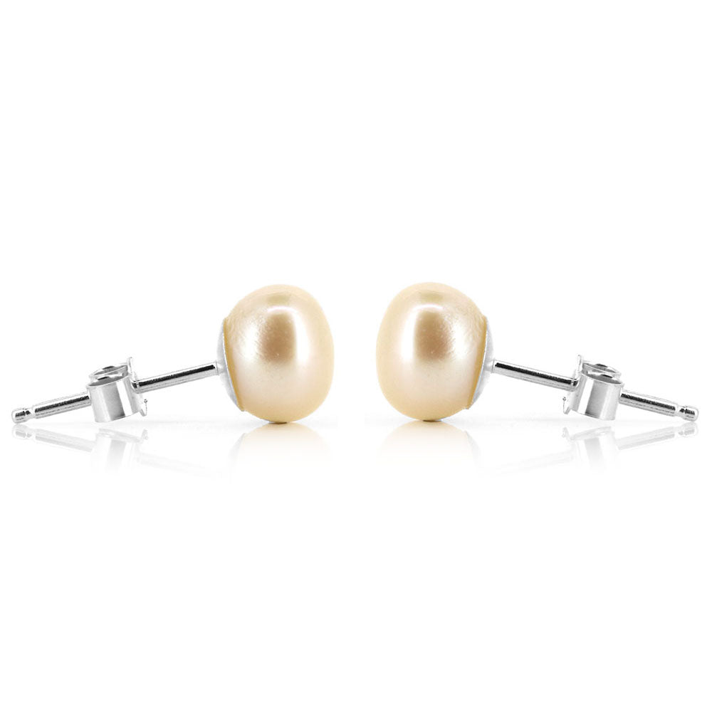 Alyssia White Freshwater Pearl 7mm Stud Earrings - Sterling Silver