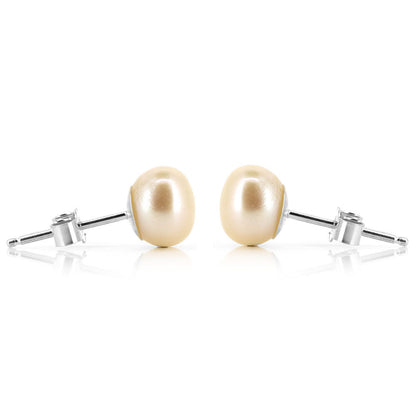 Alyssia White Freshwater Pearl 7mm Stud Earrings - Sterling Silver