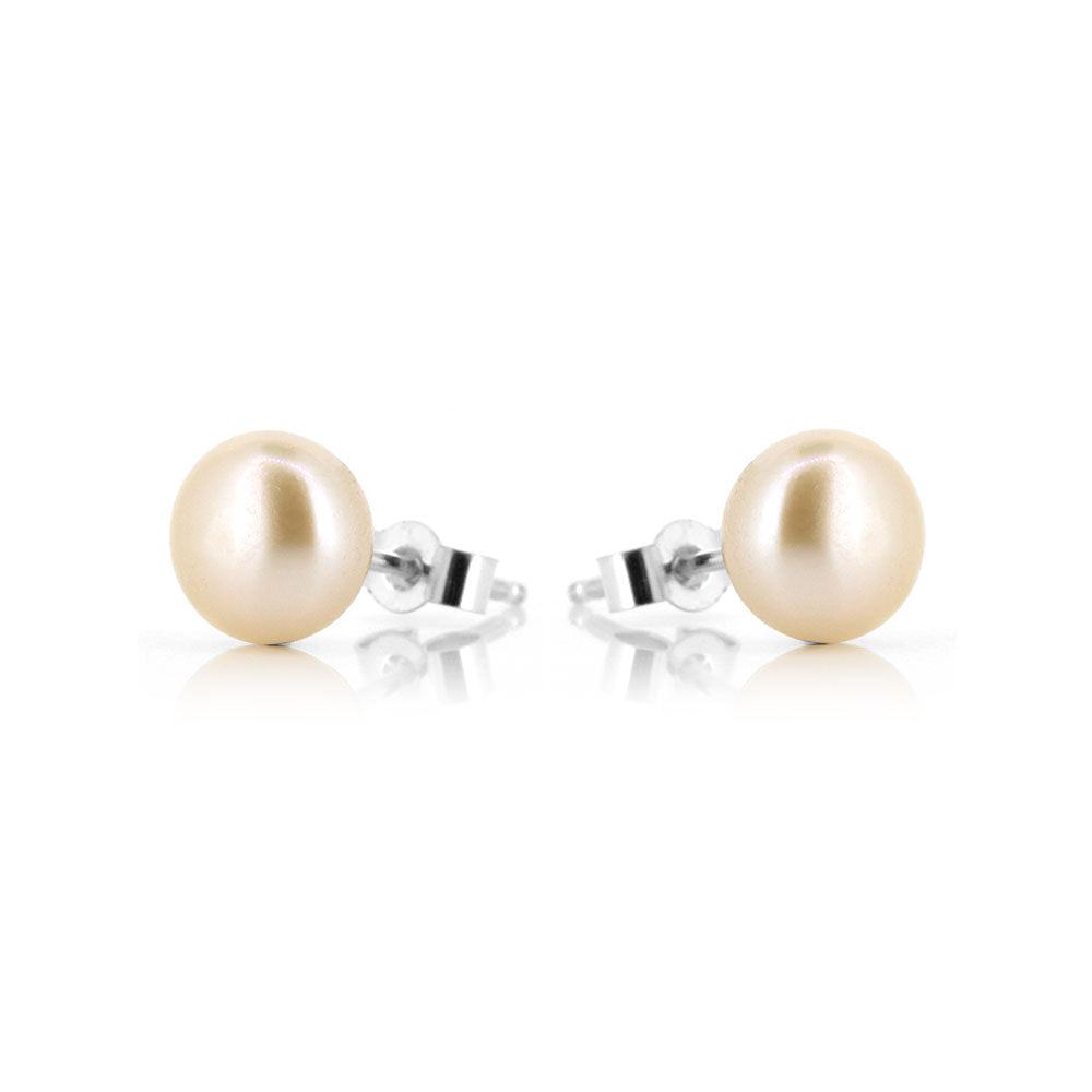 Alyssia White Freshwater Pearl 7mm Stud Earrings - Sterling Silver Stud Earrings