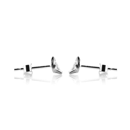 Pair of Sterling Silver Mr Fox stud earrings displayed with scroll back fittings
