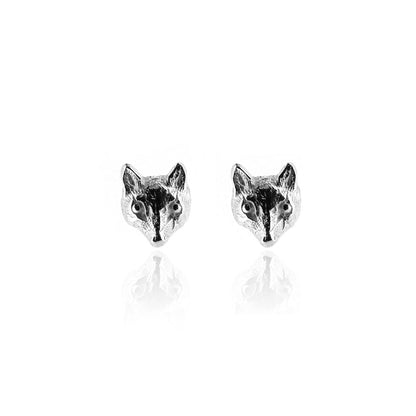 Sterling Silver Mr Fox stud earrings handmade using traditional lost-wax casting by Golden Snowdrop Jewellers