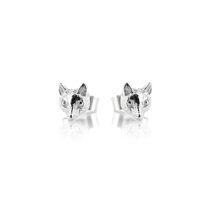Side view of Sterling Silver Mr Fox stud earrings featuring detailed fox head design