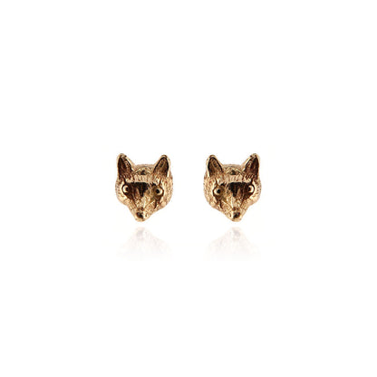 9ct Yellow Gold Mr Fox stud earrings handcrafted using traditional lost-wax casting by Golden Snowdrop