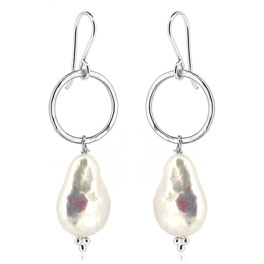 Alyssia Boho Keshi White Freshwater Pearl Drop Earrings - Sterling Silver Drop Earrings
