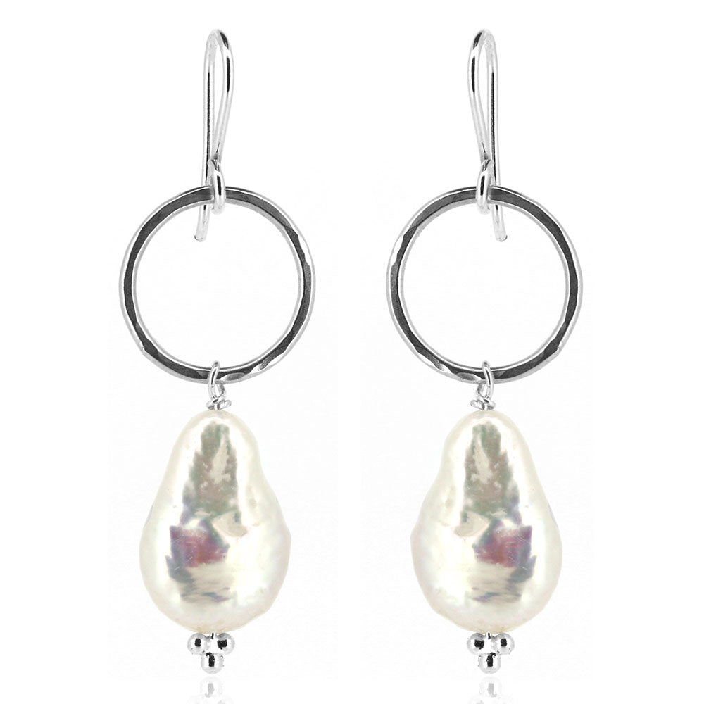 Alyssia Boho Keshi White Freshwater Pearl Drop Earrings - Sterling Silver Drop Earrings