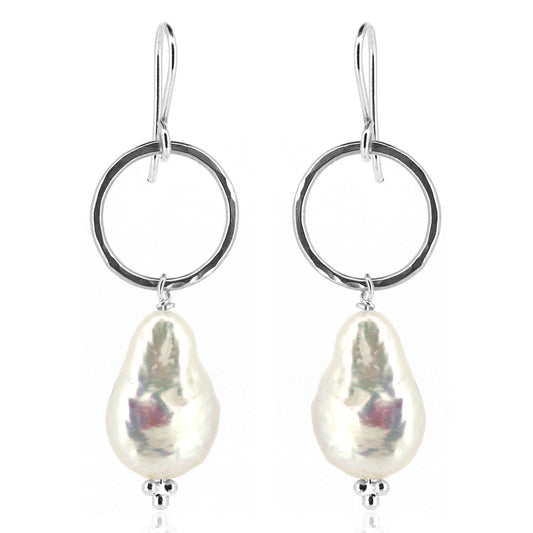 Alyssia Boho Keshi White Freshwater Pearl Drop Earrings - Sterling Silver Drop Earrings