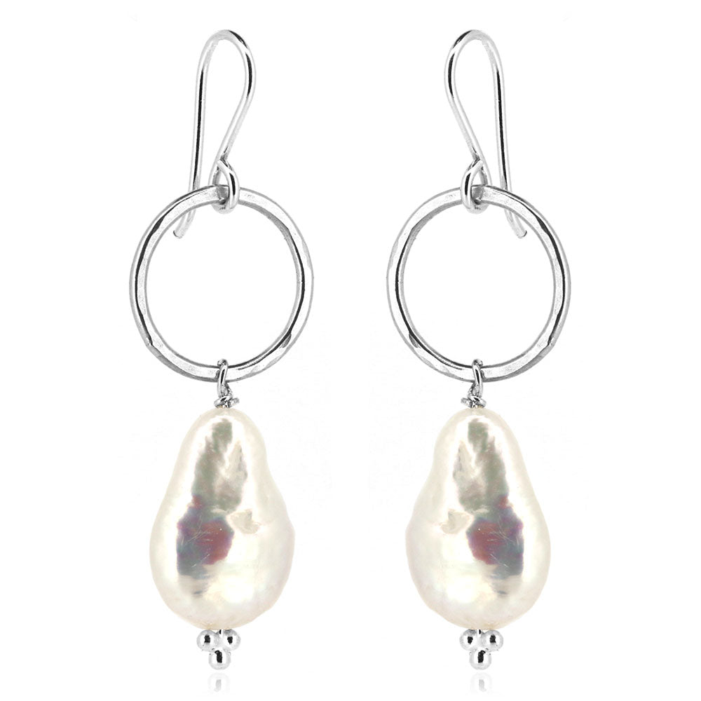 Alyssia Boho Keshi White Freshwater Pearl Drop Earrings - Sterling Silver