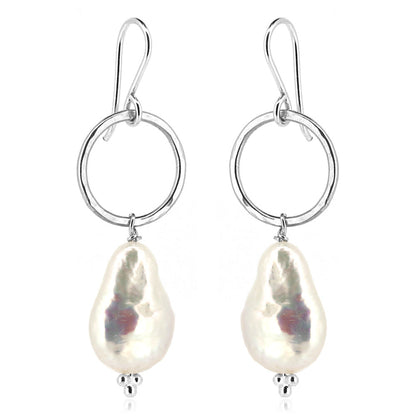 Alyssia Boho Keshi White Freshwater Pearl Drop Earrings - Sterling Silver