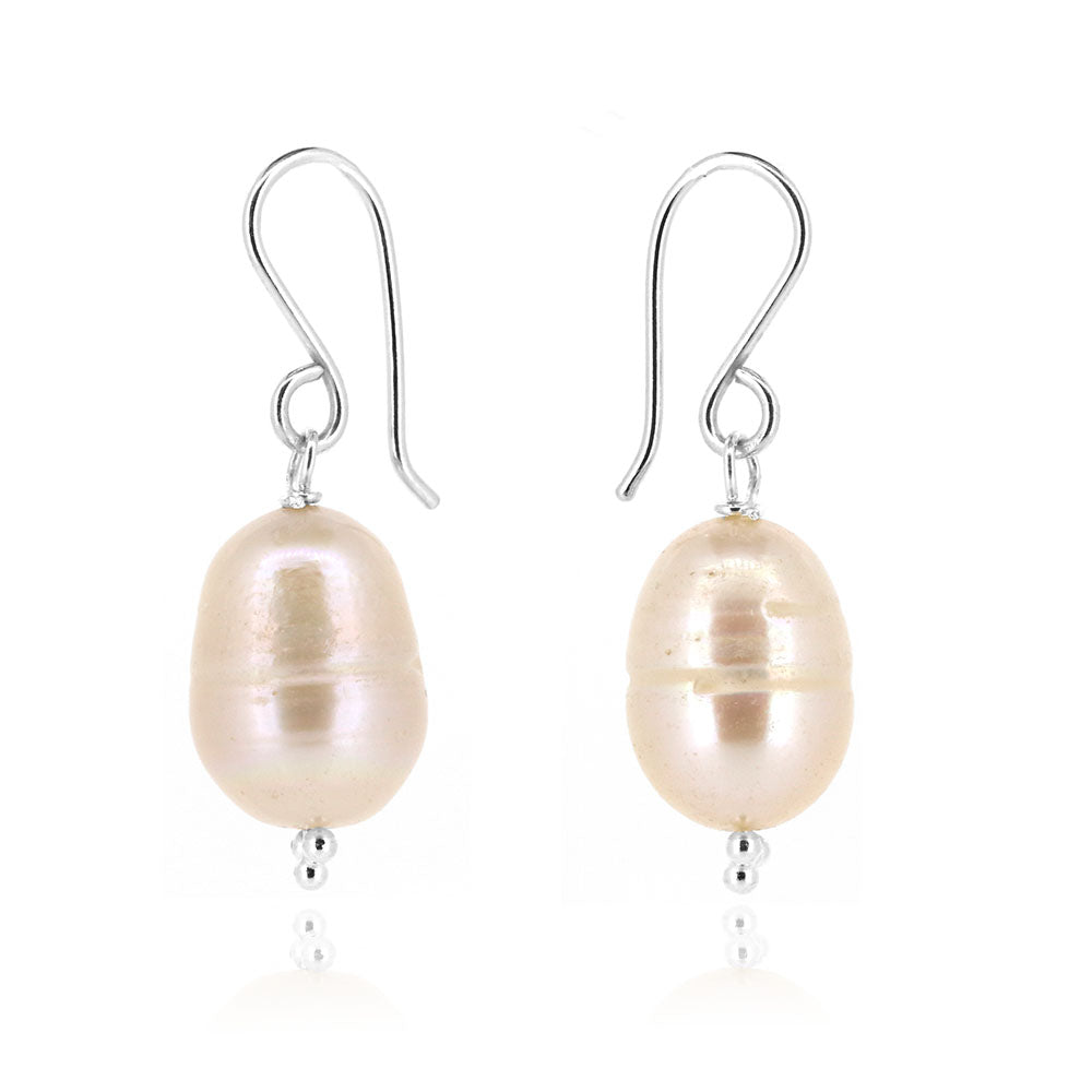 Alyssia Large White Freshwater Pearl Drop Earrings - Sterling Silver Drop Earrings