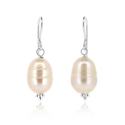 Alyssia Large White Freshwater Pearl Drop Earrings - Sterling Silver Drop Earrings
