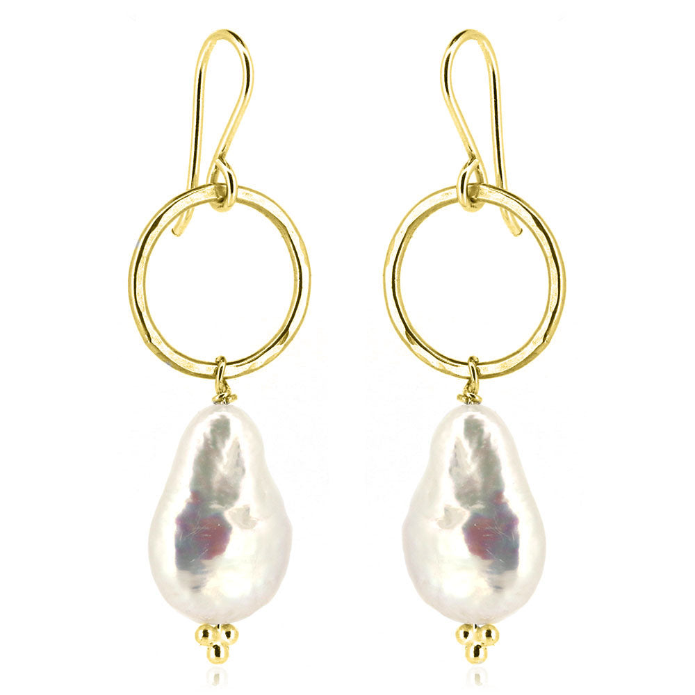 Alyssia Boho Keshi White Freshwater Pearl Drop Earrings - Yellow Gold Vermeil Drop Earrings