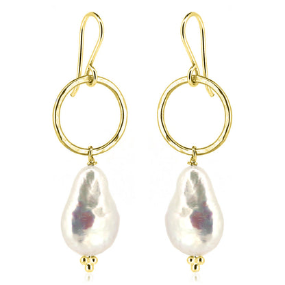 Alyssia Boho Keshi White Freshwater Pearl Drop Earrings - Yellow Gold Vermeil Drop Earrings