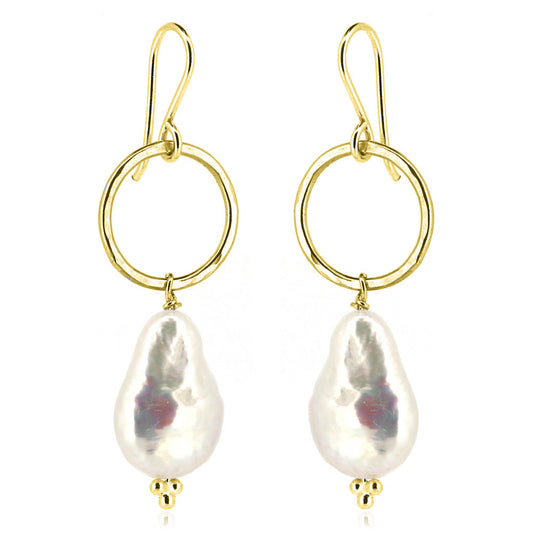 Alyssia Boho Keshi White Freshwater Pearl Drop Earrings - Yellow Gold Vermeil Drop Earrings