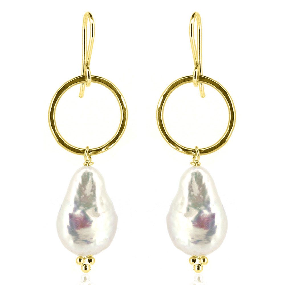 Alyssia Boho Keshi White Freshwater Pearl Drop Earrings - Yellow Gold Vermeil Drop Earrings