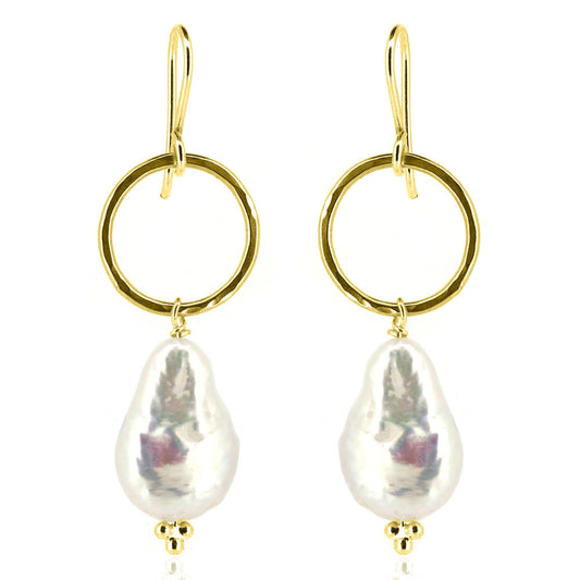 Alyssia Boho Keshi White Freshwater Pearl Drop Earrings - Yellow Gold Vermeil Drop Earrings