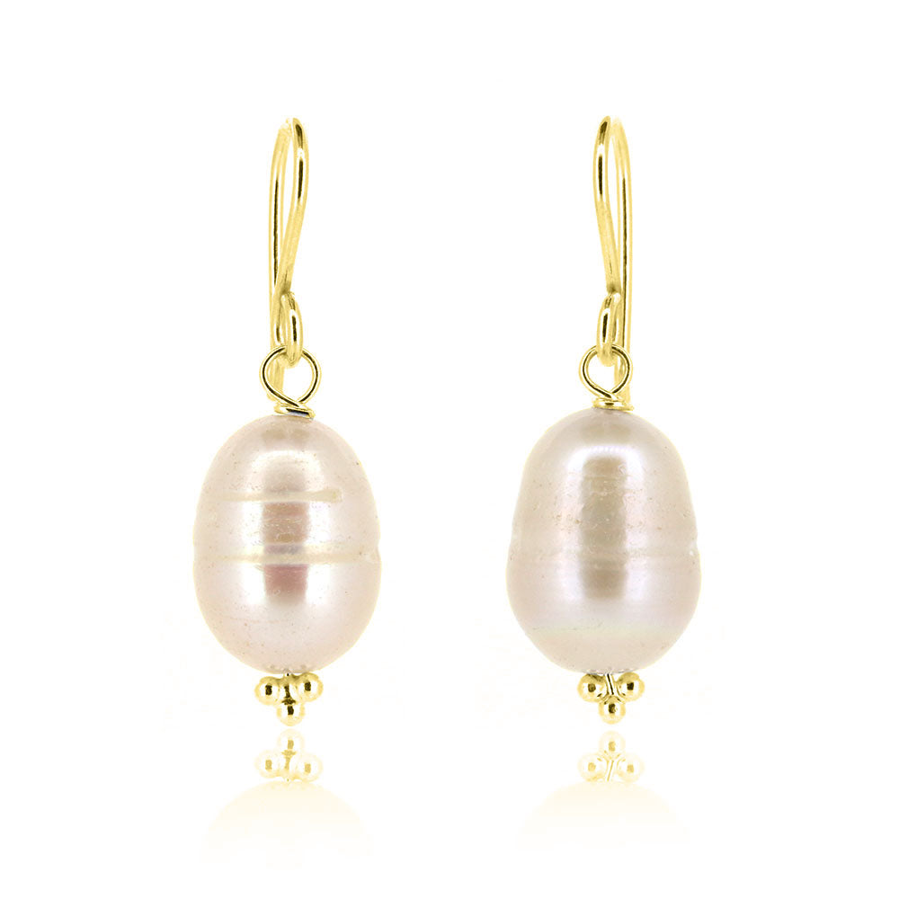 Alyssia Large White Freshwater Pearl Drop Earrings - Yellow Gold Vermeil Drop Earrings