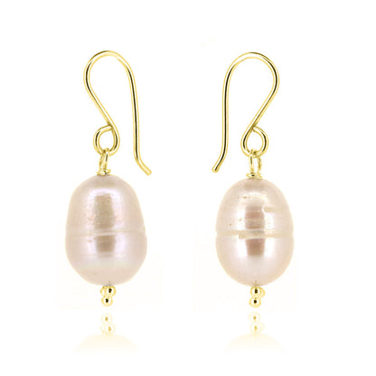 Alyssia Large White Freshwater Pearl Drop Earrings - Yellow Gold Vermeil