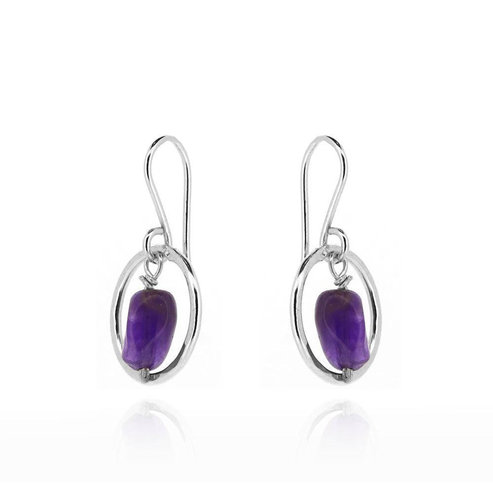 Orbit Amethyst Drop Earrings - Sterling Silver Drop Earrings