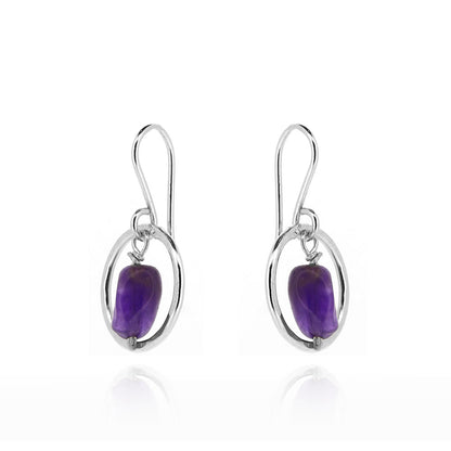 Orbit Amethyst Drop Earrings - Sterling Silver Drop Earrings