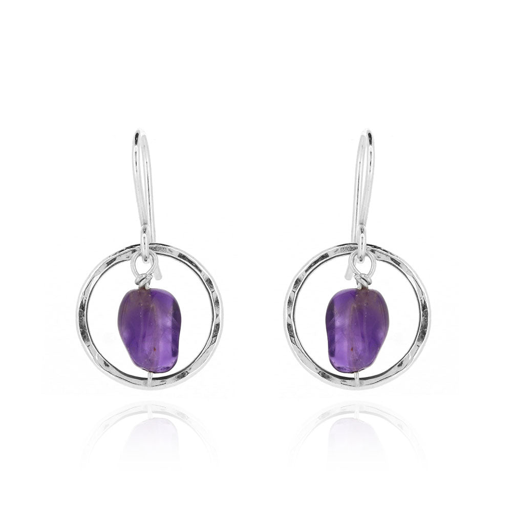 Orbit Amethyst Drop Earrings - Sterling Silver Drop Earrings